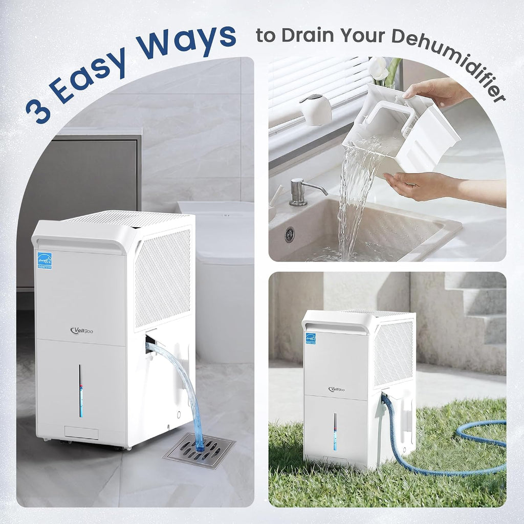 6,000 Sq.Ft Most Efficient Energy Star 2025 Dehumidifier,Vellgoo Max 140 Pint/D Smart Compressor Dehumidifier for Basement with Drain Hose, for Home,Large Rooms