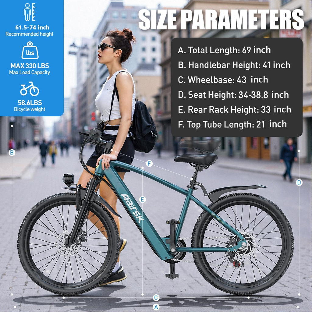Electric Bike 24' / 26', 22Mph Speed & & Peak 750W Motor, 36V 10 / 13AH Lithium Battery & 7/21-Speed Gear, Max Range 40+ Miles(Pedal-Assist), Electric Mountain Bicycle for Adults Women Men