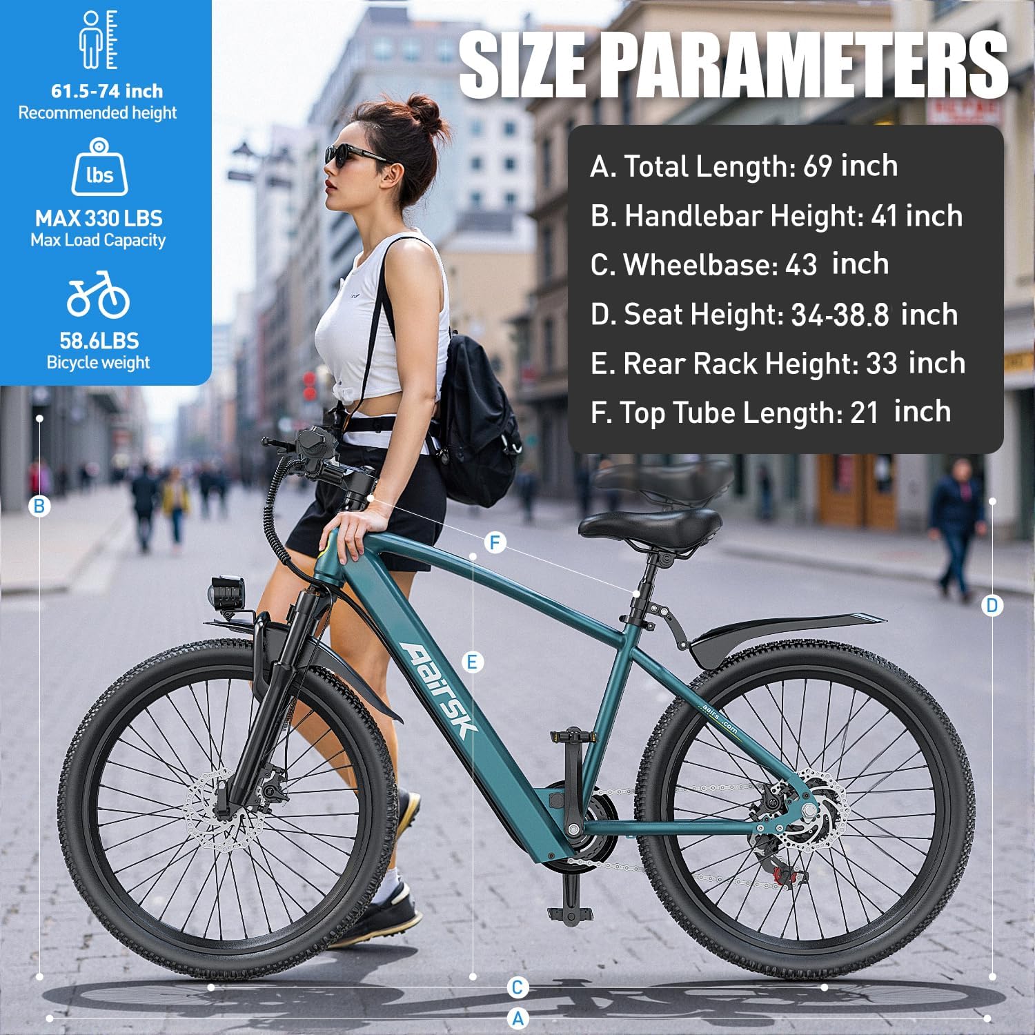 Electric Bike 24' / 26', 22Mph Speed & & Peak 750W Motor, 36V 10 / 13AH Lithium Battery & 7/21-Speed Gear, Max Range 40+ Miles(Pedal-Assist), Electric Mountain Bicycle for Adults Women Men