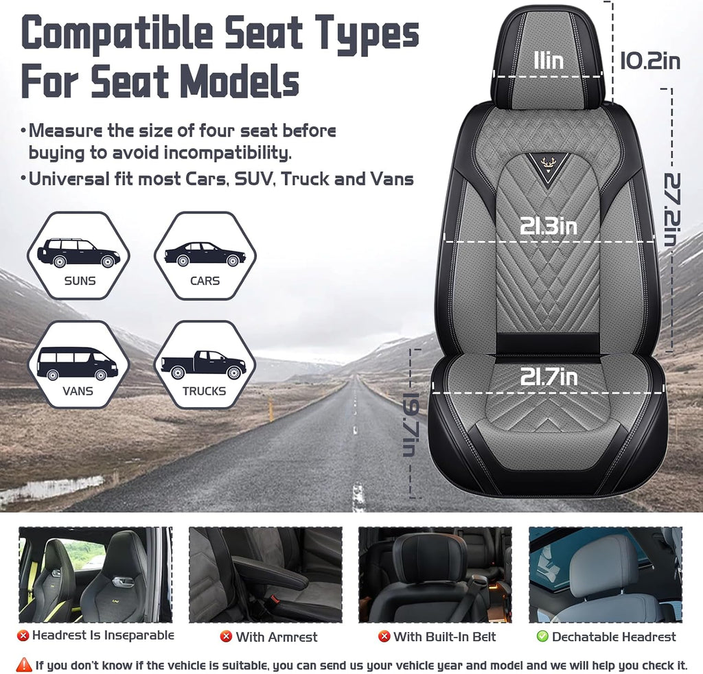 Car Seat Covers for Ford Mustang 2000-2026, Waterproof Nappa Leather Front Seat Cover with Headrests, Anti-Slip and Comfortable Automotive Seat Protector&Accessories(Black Gray)