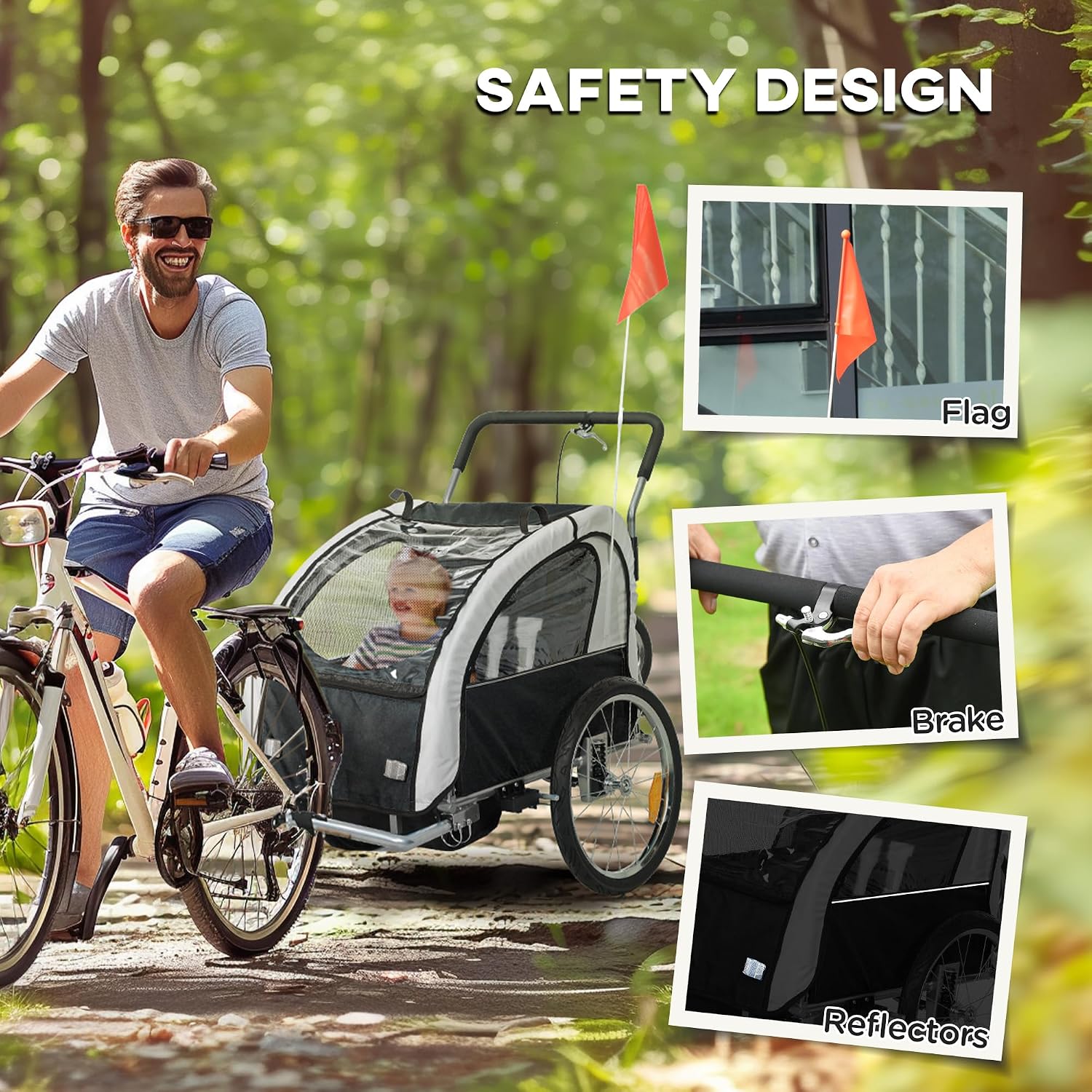 Aosom Elite 360 Swivel Bike Trailer for Kids Double Child Two-Wheel Bicycle Cargo Trailer with 2 Security Harnesses