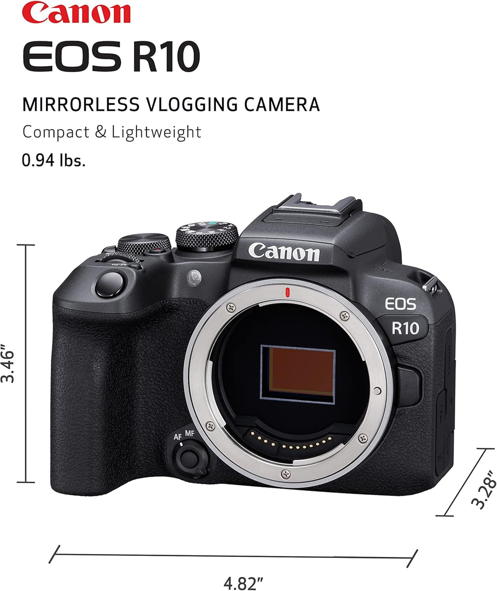 Canon EOS R10 (Body Only), Mirrorless Vlogging Camera, 24.2 MP, 4K Video, DIGIC X Image Processor, High-Speed Shooting, Subject Tracking, Compact, Lightweight, Detection, for Content Creators