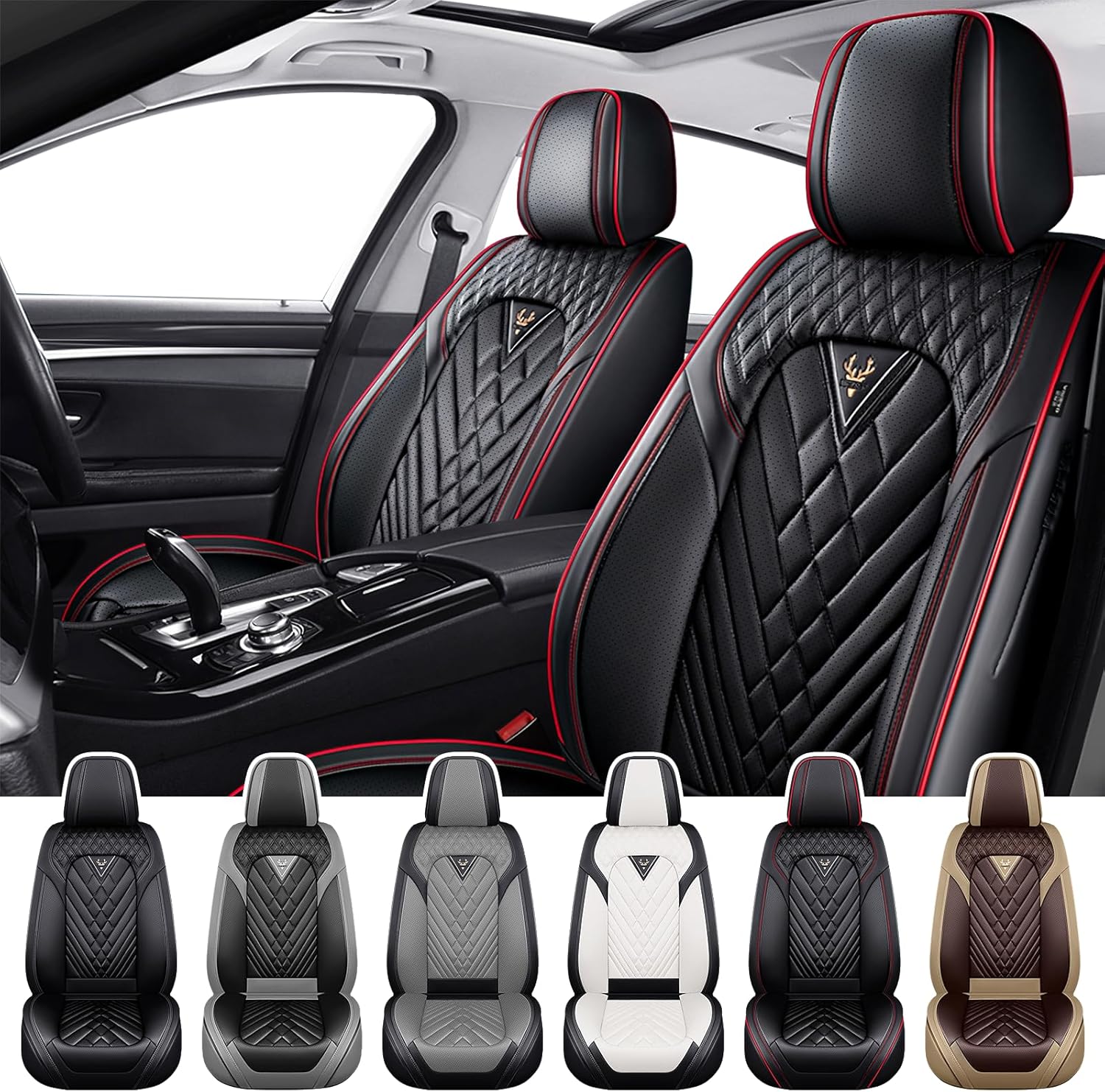 Car Seat Covers for Honda Odyssey 2000-2026, Waterproof Nappa Leather Front Seat Cover, Anti-Slip and Comfortable Automotive Seat Protector&Accessories(Black Red)