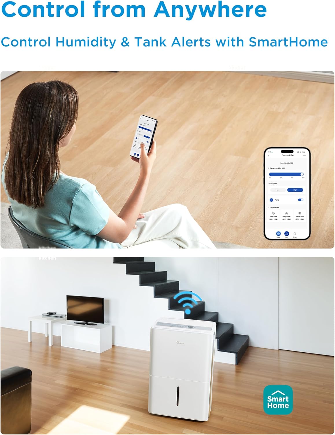 Midea 4,500 Sq. Ft.Dehumidifier for Basement, With Reusable Air Filter 50 Pint - Ideal For Basements, Large & Medium Sized Rooms, And Bathrooms (White)