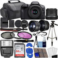 Canon EOS R100 Mirrorless Camera w/RF-S 18-45mm f/4.5-6.3 STM Lens + Wide Angle & Telephoto Lenses + 64GB Memory + 3pc Filter Kit + Case + Flash + Tripod