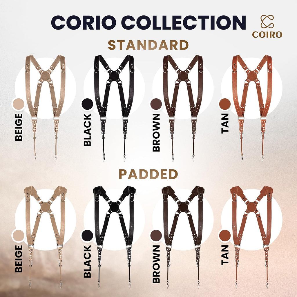 C Coiro Camera Harness for 2 Cameras Dual Shoulder Leather Camera Strap for DSLR/SLR, Camera Straps for Photographers
