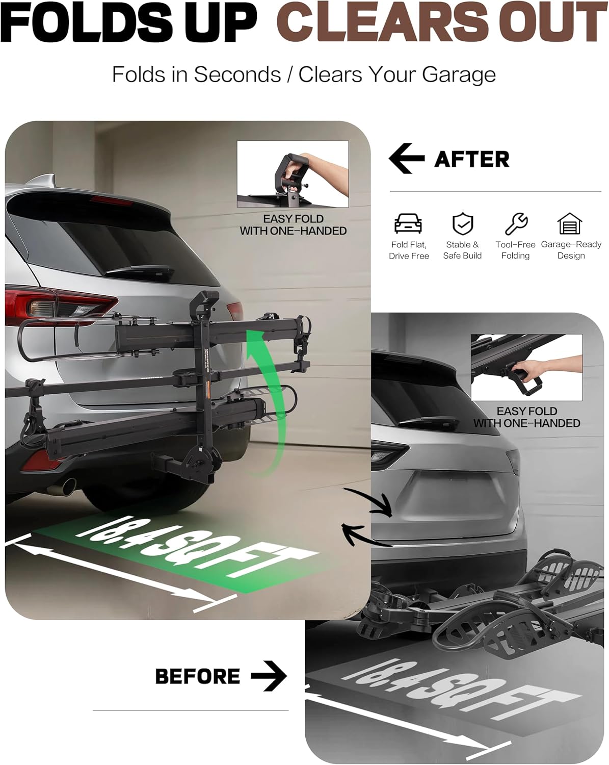 Young Electric E-Bike Rack with Ramp, Hitch 2 Bike Rack, 200 lbs Capacity Electric Bike Carrier, Foldable Platform Mount for Cars, Trucks, SUVs, Minivans, Up to 5-Inch Fat Tire for 2'' Receiver