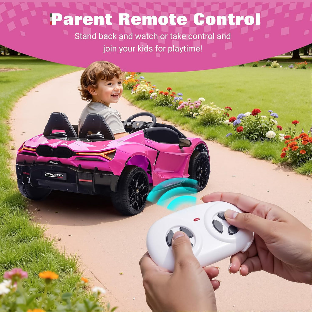 Oryxearth 2-Seater Ride on Car 24V Electric Lamborghini for Kids, 2WD with PU Leather Seats w/Adjustable Safety Belt, 2 Speeds Mode, Bluetooth, Remote Control, Gifts for Children