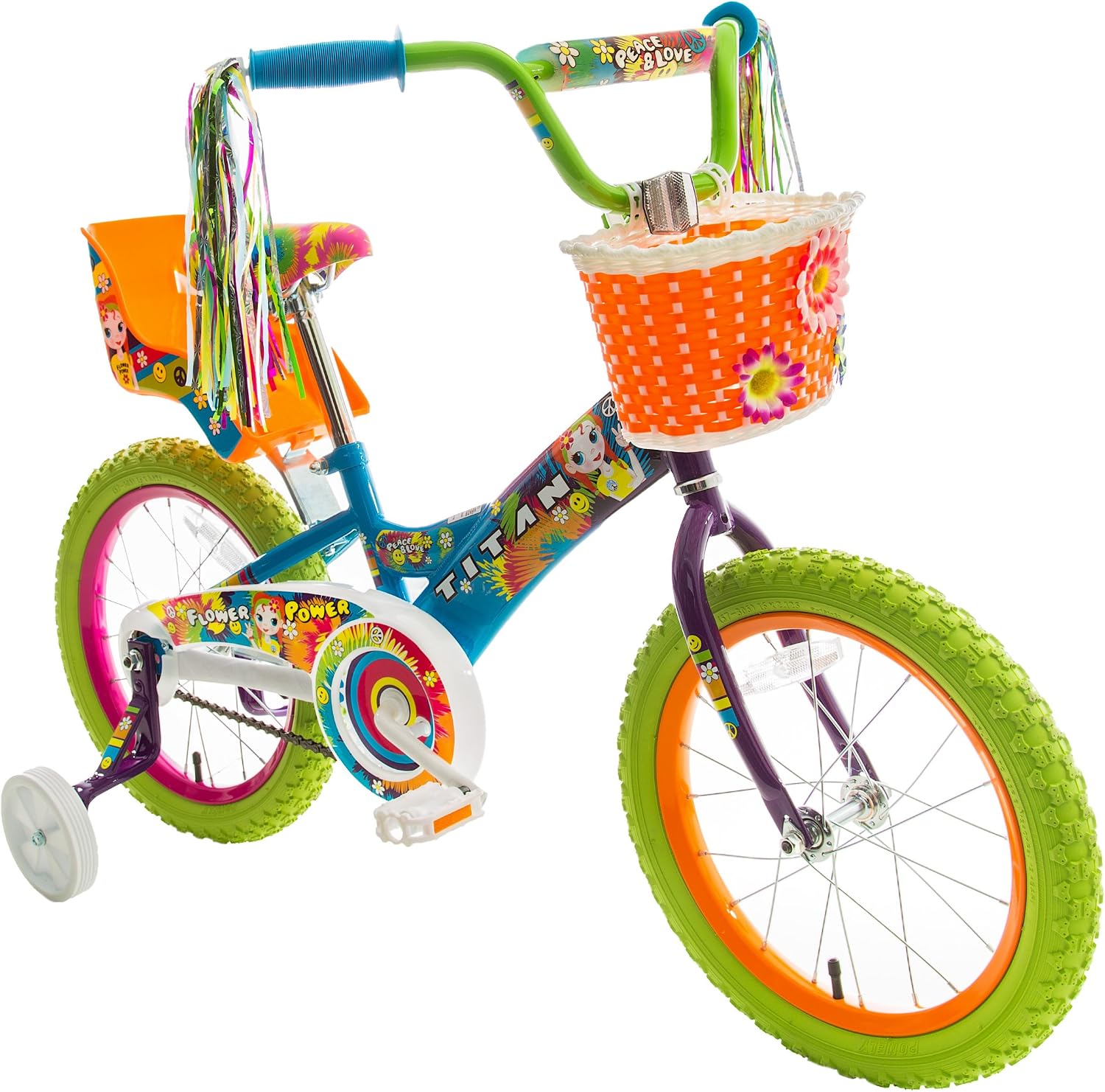 Titan Girls BMX Bike for Kids Ages 4-7, 16-Inch Wheels, 9-Inch Frame, Training Wheels, Toy Seat, Doll Basket, Streamers, First Bike, Princess Bicycle, Gift for Girls | for Kids, Training Wheels, Toy Seat, Doll Basket, Streamers, First Bike