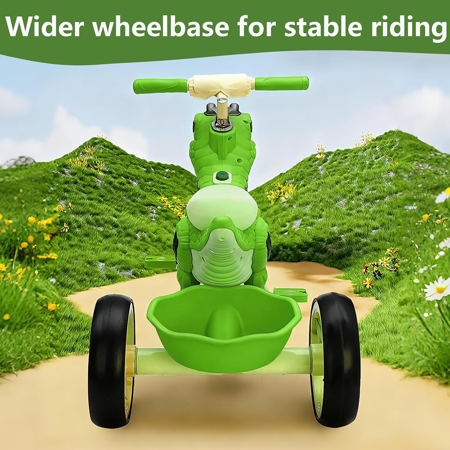NMM Dinosaur Tricycle for Toddlers, Kids Trike with Music, LED, Tricycles for 3-5 Year Olds, for Rider, Big Wheel, Storage Basket, Horn, Toddler Bike for Boy, Dinosaur Toys for Kids 2-4 4-7