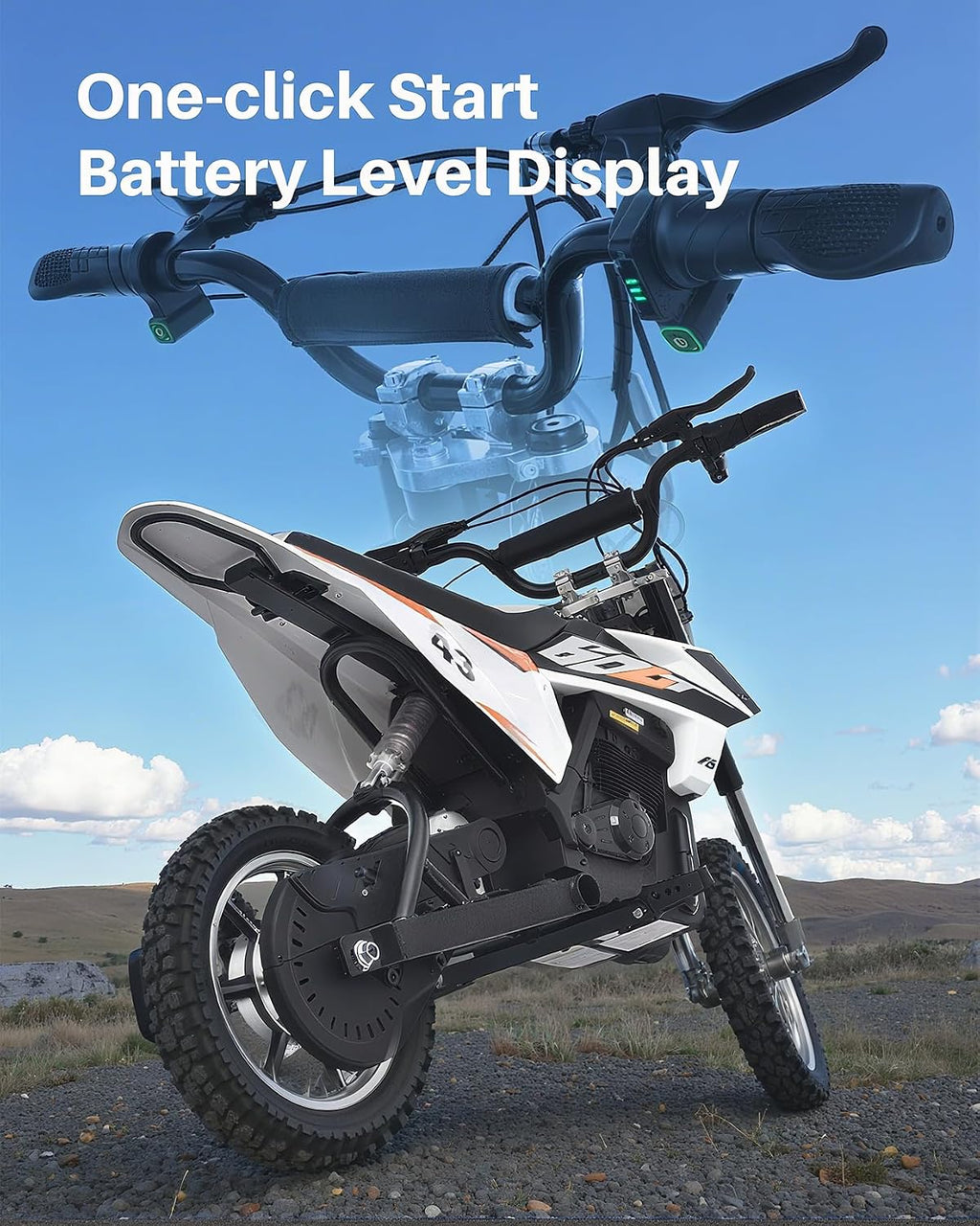 Blitzshark 36V 650W Kids Electric Dirt Bike Off-Road Motocross Ultra Powerful Motorcycle, with 17MPH MAX Speed, Rubber Tire, Twist Grip Throttle, Dual Suspension & Brakes, Leather Seat, SRK-MC20 Pro