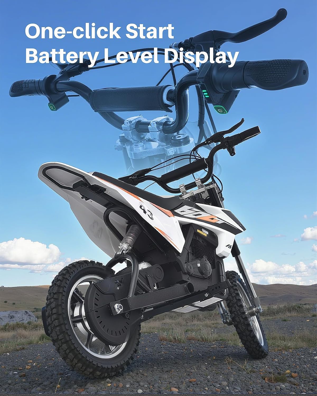 Blitzshark 36V 650W Kids Electric Dirt Bike Off-Road Motocross Ultra Powerful Motorcycle, with 17MPH MAX Speed, Rubber Tire, Twist Grip Throttle, Dual Suspension & Brakes, Leather Seat, SRK-MC20 Pro