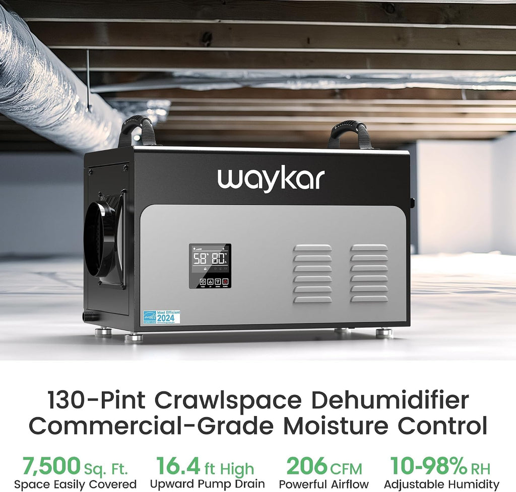Waykar 130 Pints Energy Star Most Efficient Commercial Dehumidifier with Pump and Drain Hose for Crawl Spaces, Basements, Ducted Industrial Use, and Water Damage Unit - 5-Year Quality Coverage