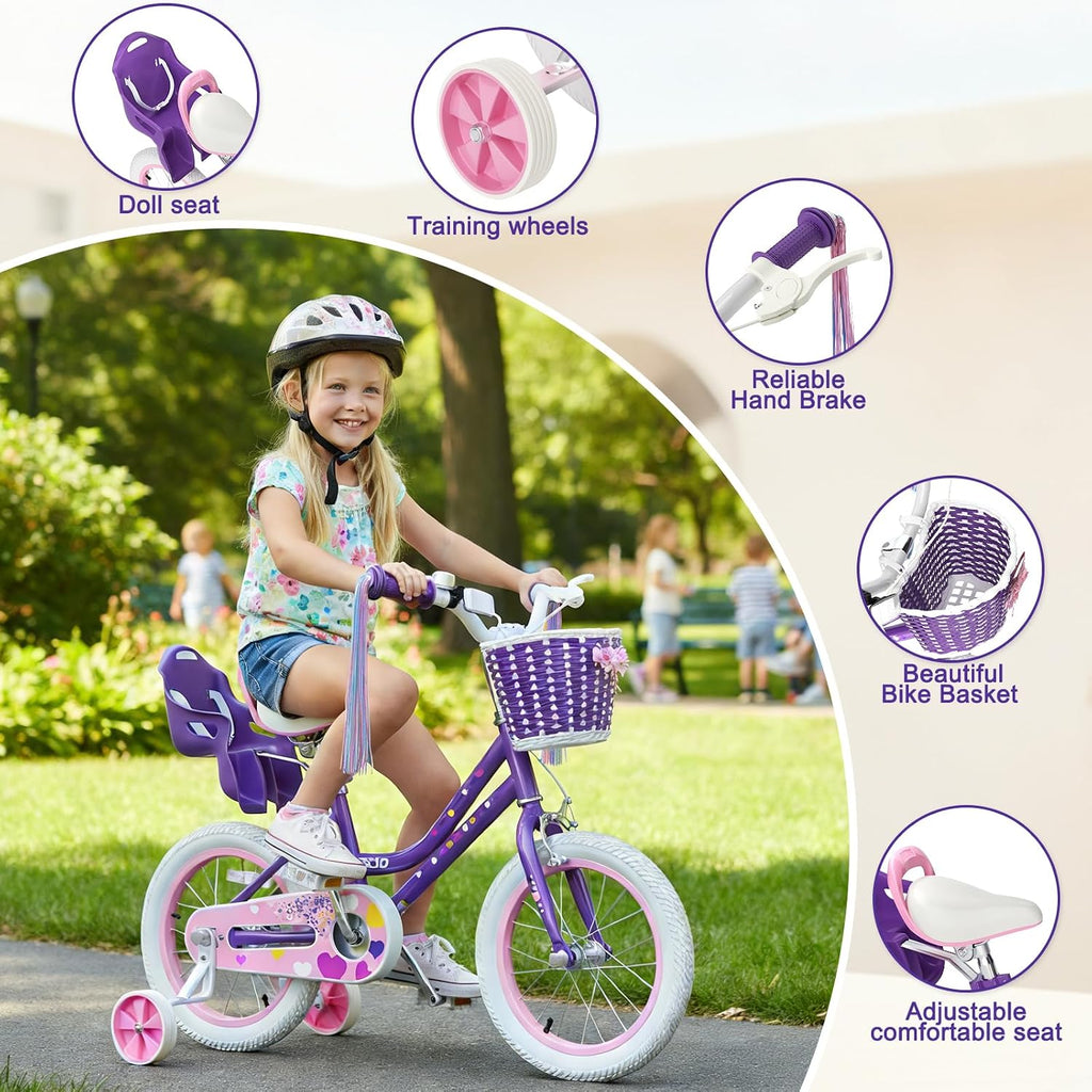 XJD Girls Bike for 2-12 Years Old Kids 12 14 16 20 Inch Toddler Bike,Retro Style Kids Bike with Training Wheels, 20 Inch Girl Bicycle with Kickstand