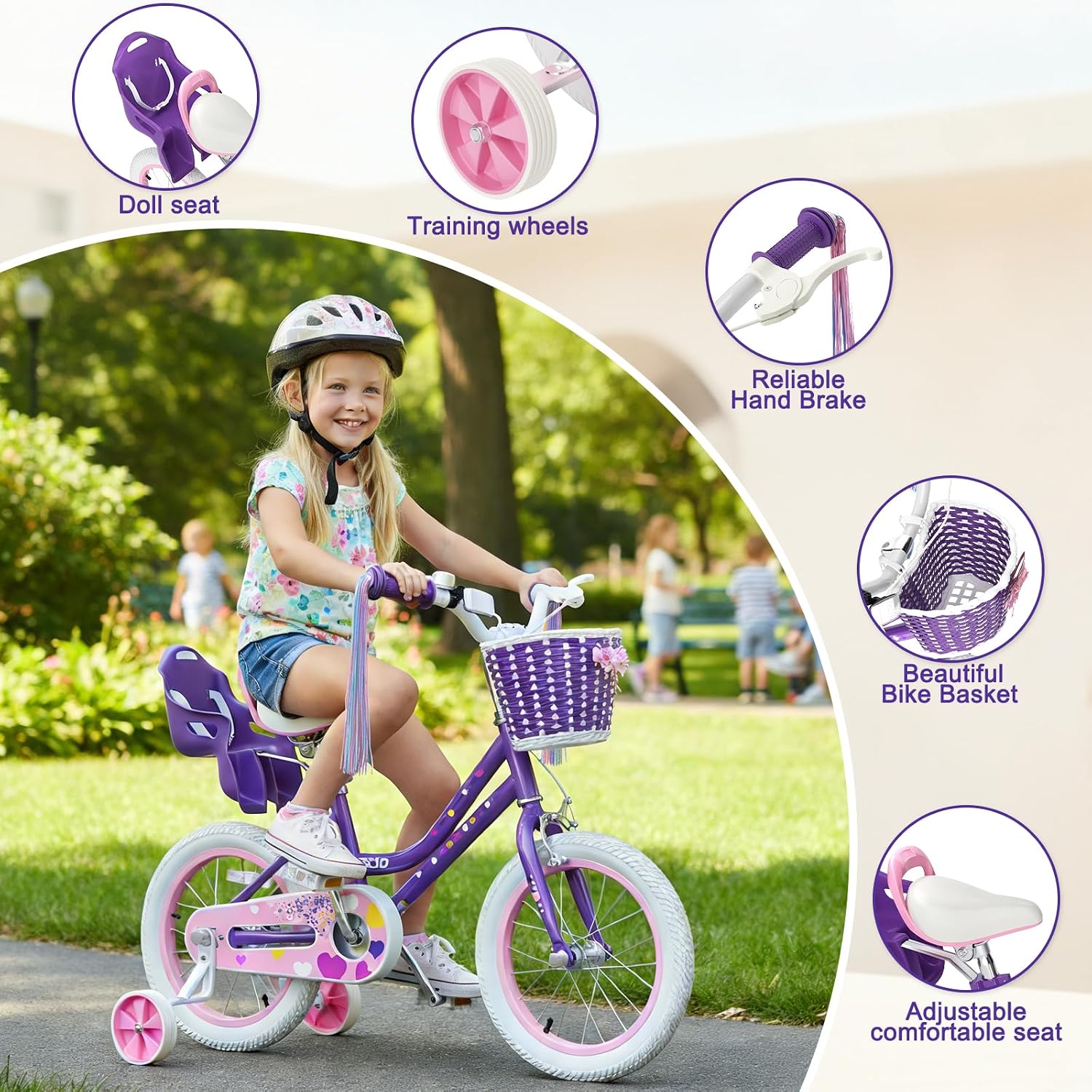 XJD Girls Bike for 2-12 Years Old Kids 12 14 16 20 Inch Toddler Bike,Retro Style Kids Bike with Training Wheels, 20 Inch Girl Bicycle with Kickstand