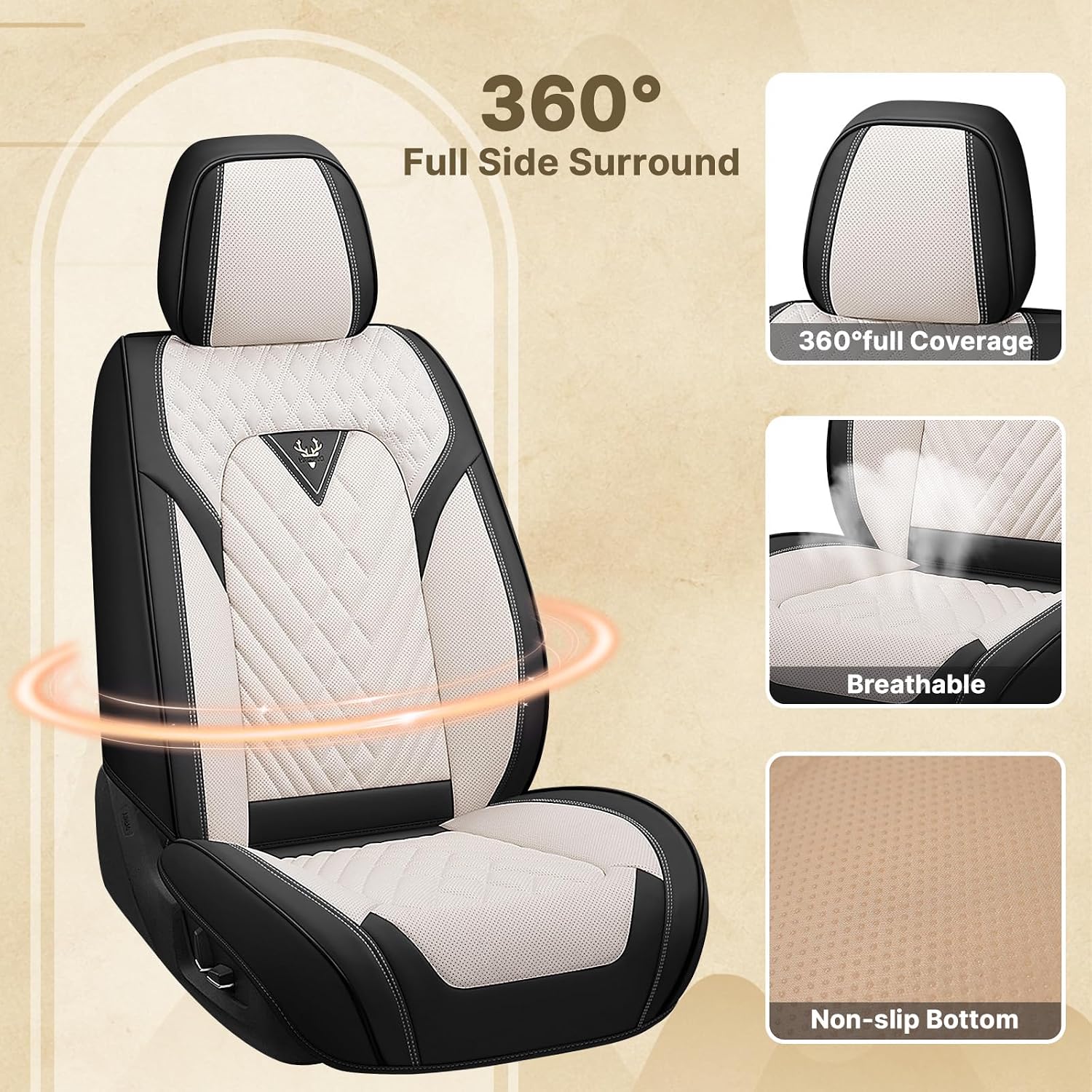 Fit for 97% of Mitsubishi Seat Covers, Fashion Sport Seat Cover with Waterproof Leather, Airbag Safe Design Seat Protector (5 Full Seat Standard, Black White)