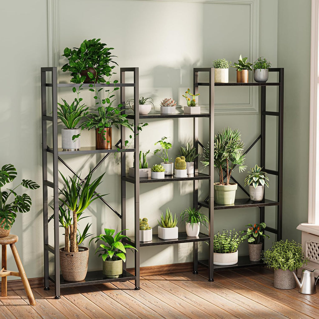 SUPERJARE Triple Bookshelf, Bookcase with 11 Open Display Shelves, Wide Book Shelf Book Case for Home & Office, 4 Tier, Black