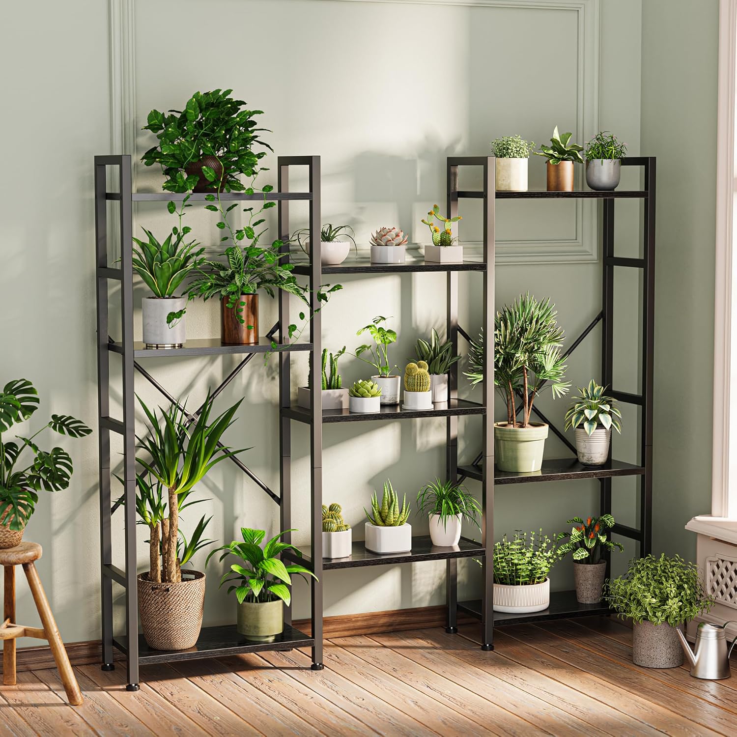 SUPERJARE Triple Bookshelf, Bookcase with 11 Open Display Shelves, Wide Book Shelf Book Case for Home & Office, 4 Tier, Black