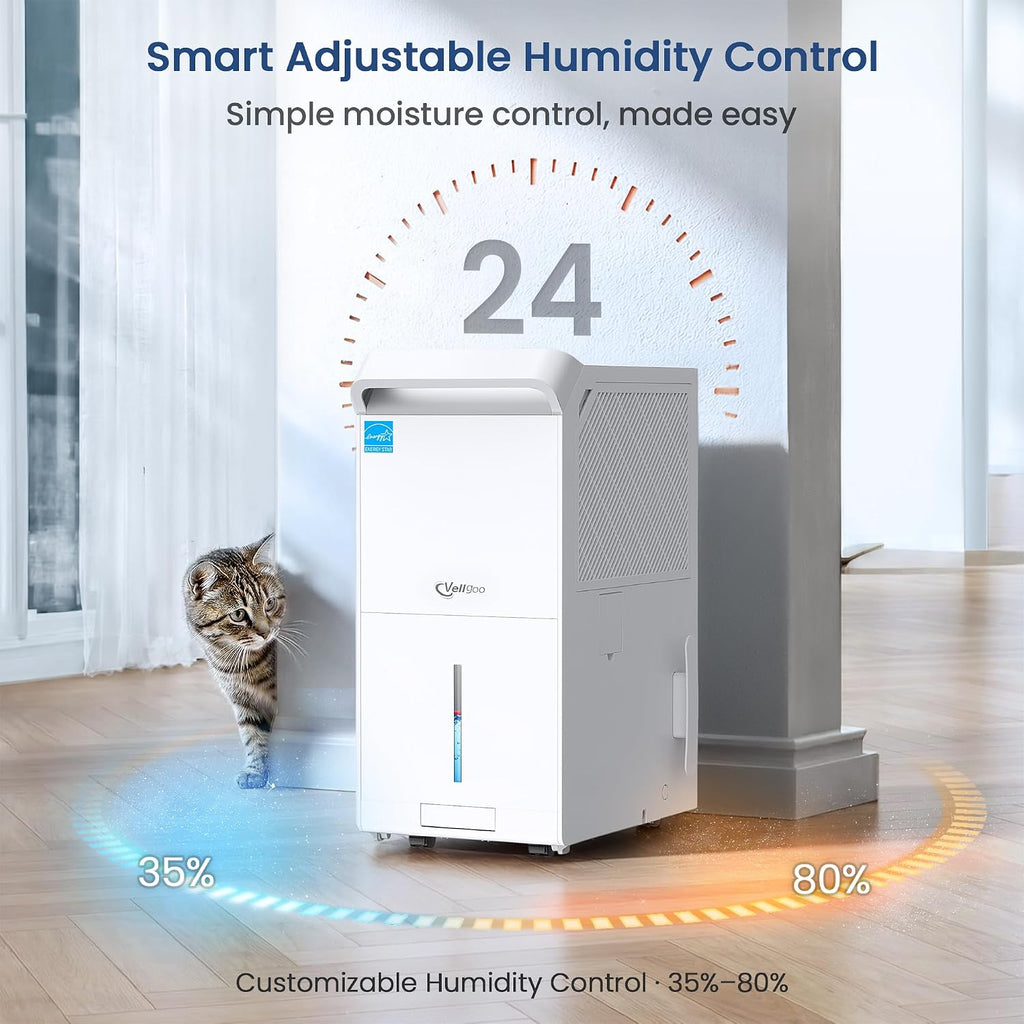 6,000 Sq.Ft Most Efficient Energy Star 2025 Dehumidifier,Vellgoo Max 140 Pint/D Smart Compressor Dehumidifier for Basement with Drain Hose, for Home,Large Rooms