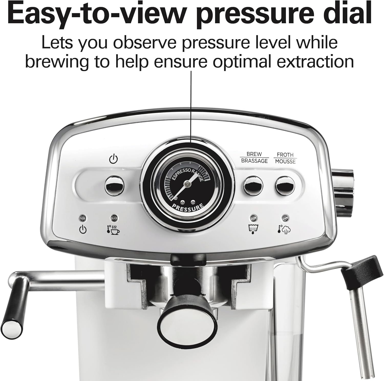 Hamilton Beach Slide & Lock Espresso Machine With Milk Frother Steam Wand For Cappuccino & Latte, 15 Bar Pump and Two Spouts, Removable Reservoir, Compact, Retro Design, White (40731)