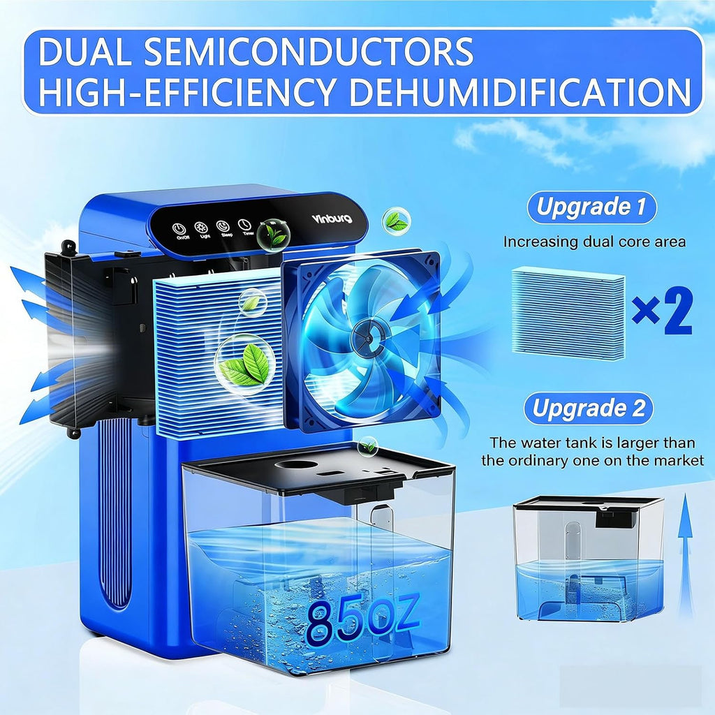 Dehumidifier for Home 1000 sq.ft - Small Quiet Dehumidifier with Auto Shut Off, Aromatherapy, 3 Gear Timer, Sleep Mode, 7-Color LED Light, Drain Hose for Bedroom, Bathroom, Basement, RV(Blue)