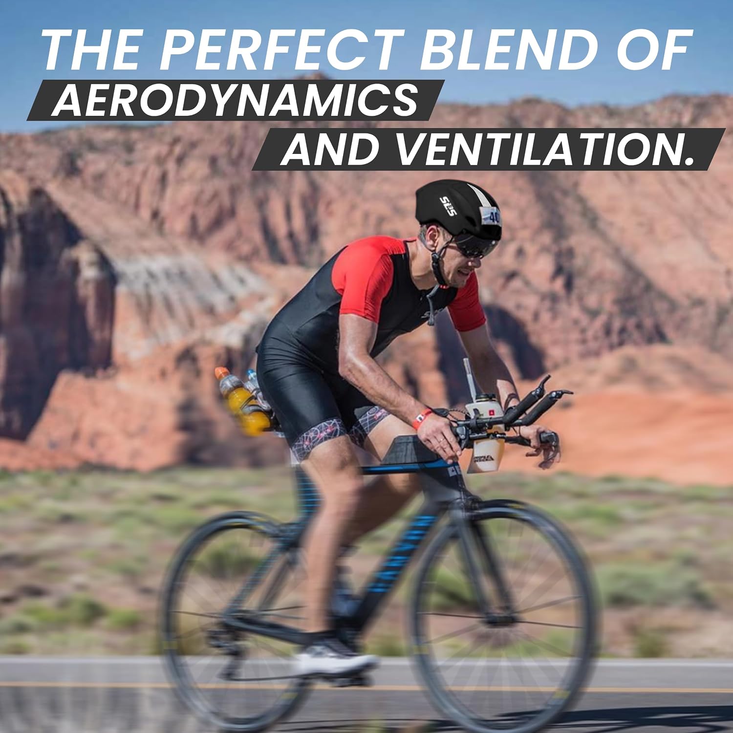 SLS3 Triathlon Helmet - Aero Bike Helmet with Removable Shield Visor Time Trial TT - Lightweight Aero Helmet Triathlon Road Cycling Helmets Men/Women - One Size 22-24 Inches