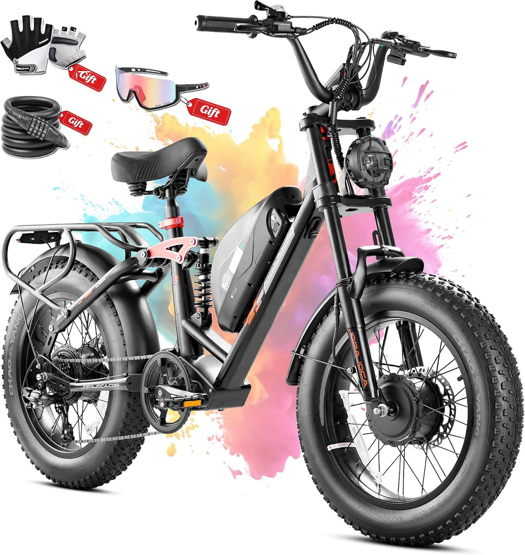 eAhora Terra/Luna 2 Dual Motor 33-31Mph Electric Bike for Adults 3000W/1500W Ebike with Removable 48V 20Ah/15Ah Battery 20'' * 4.0 Fat Tire All Terrain Ebikes, SHM 7-Speed Gear Electric Bicycle
