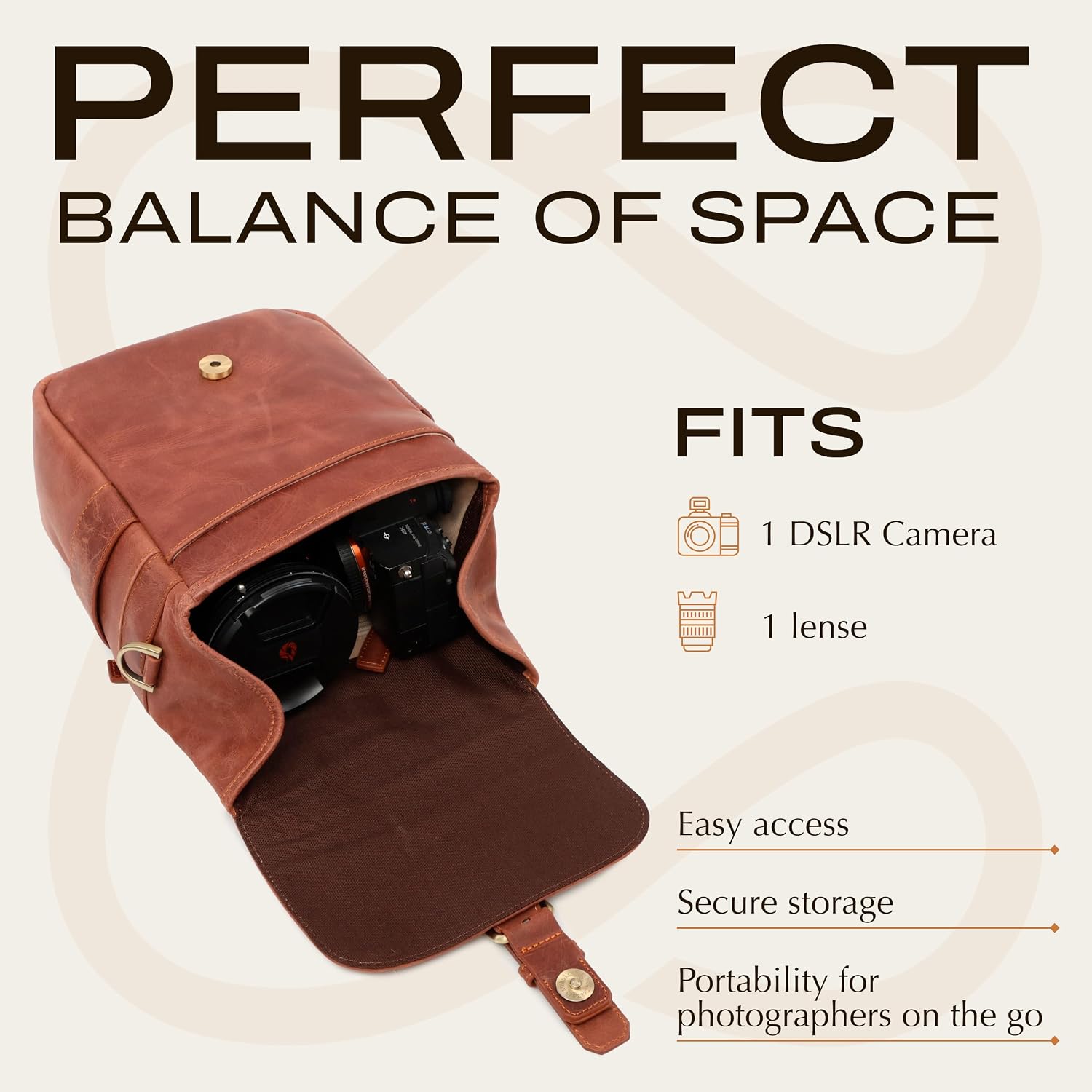 C Coiro Shoulder Camera Bag Full Grain Leather Photography Accessories with Extra Removable Pouch, Camera Case for DSLR/SLR, Travel Photography Camera Bag, Brown Color