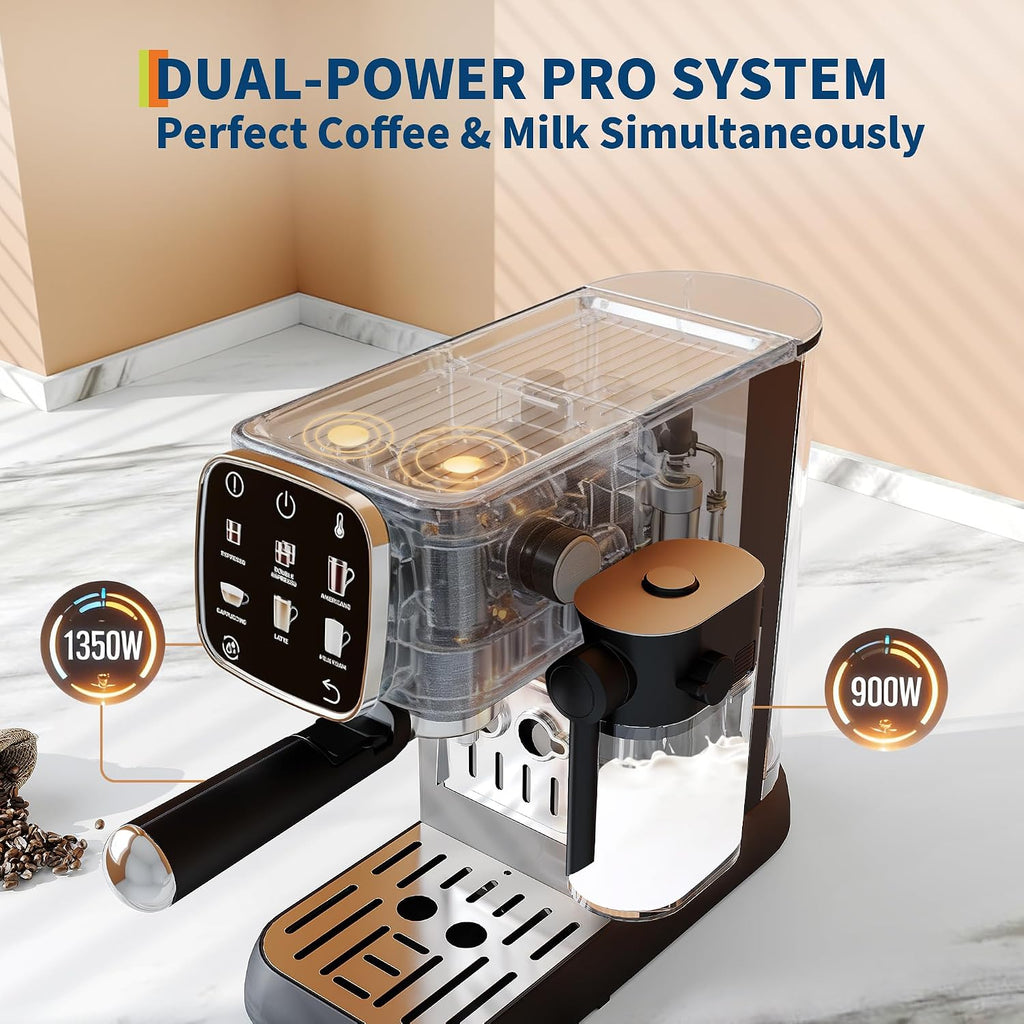 Garvee Espresso Machine Compact, 20 Bar Professional Espresso Machine with Milk Frother and Touchscreen, Espresso Coffee Machines with Adjustable Temperature,for Cappuccino, Latte