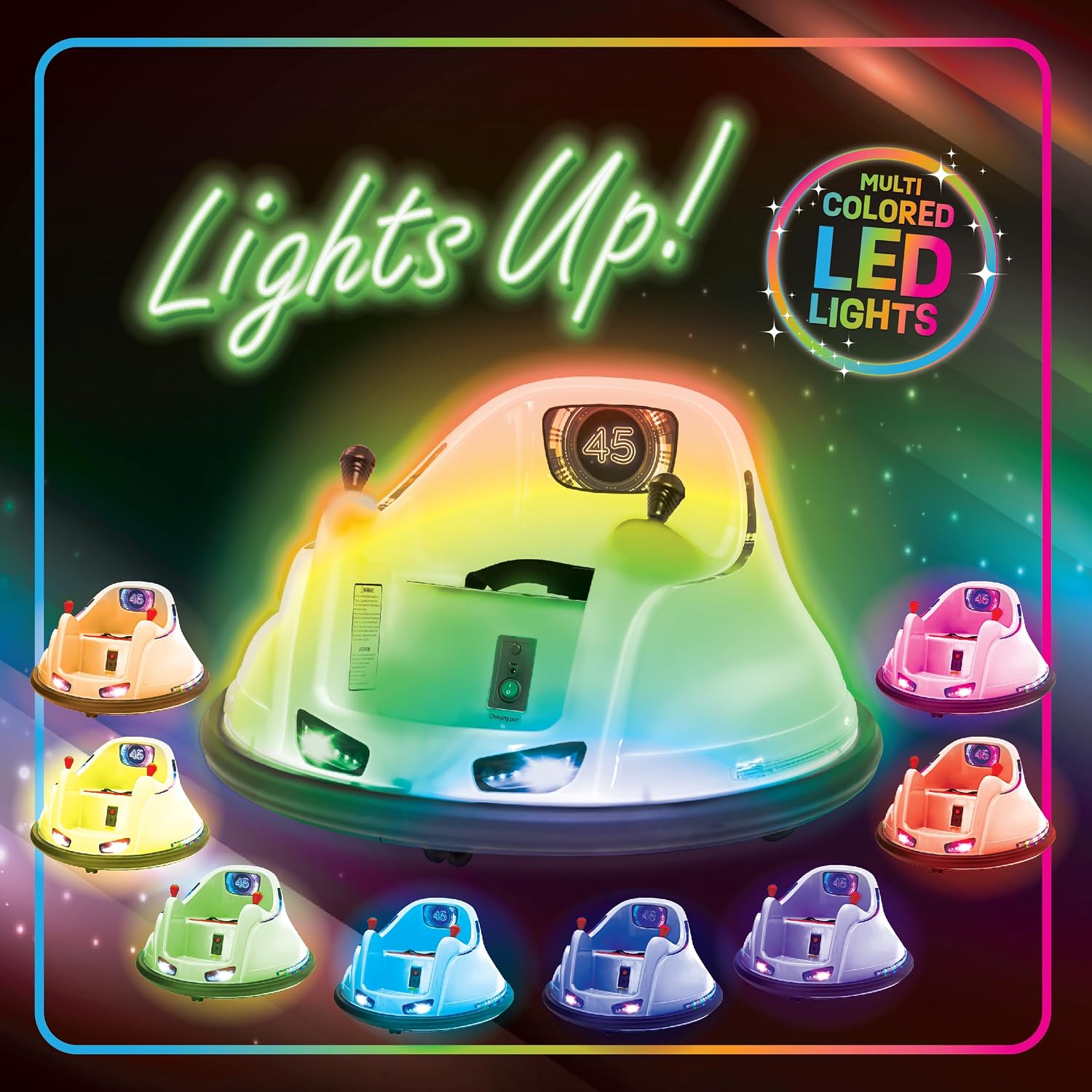 Flybar 6V White Glow Bumper Car for Kids – LED Ride-On Toy with 360° Spin, Rechargeable Battery, and Soft Rubber Bumpers – Safe Indoor Fun for Toddlers Ages 1.5+, Up to 66 lbs