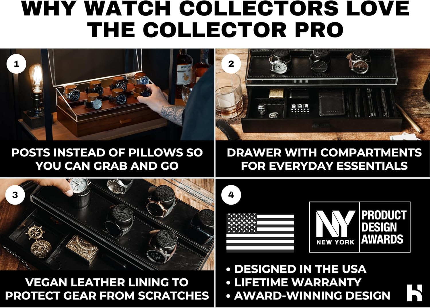Premium 7 Slot Watch Box for Men - Large Wooden Watch Display Case with Hinged Cover, Leather Lining & Drawer - Watch Holder Organizer Stand - Handcrafted Luxury Birthday Gift for Men