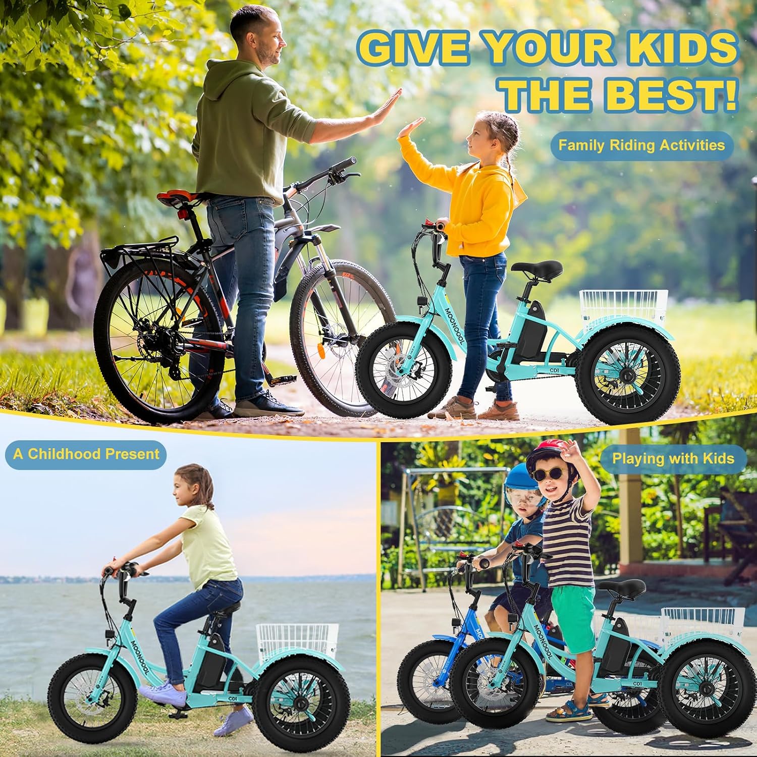 NAIZEA Electric Kids Bike - 16 inch Kids Trike for Boys Girls Age 6-12, e Bike for Children 250W, Kid Balance Bike with Adjustable Seat,Kid's Bikes with Basket, Children Bicycle Multiple Colors