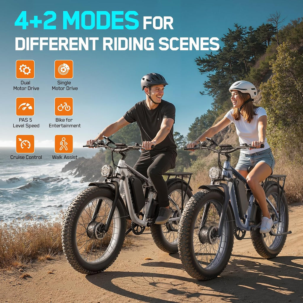 5000W Electric Bike for Adults, 45MPH Dual Motor Ebike 52V 23AH 1196WH E Bike 100 Miles Long Range Bicycle Full Suspension 26' Fat Tire Off Road for Men Dual Hydraulic Disc Brake Ebike