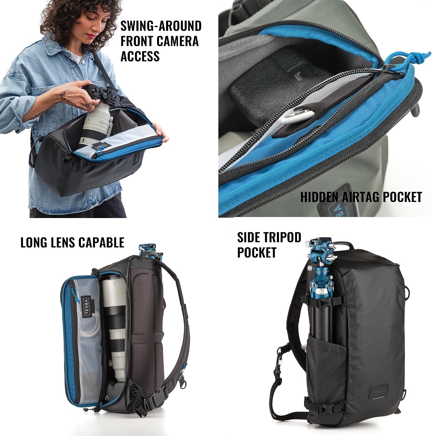 Tenba Solstice v2 16L Sling Bag for DSLR and Mirrorless cameras and lenses, including supertelephoto zooms – Black (636-432)