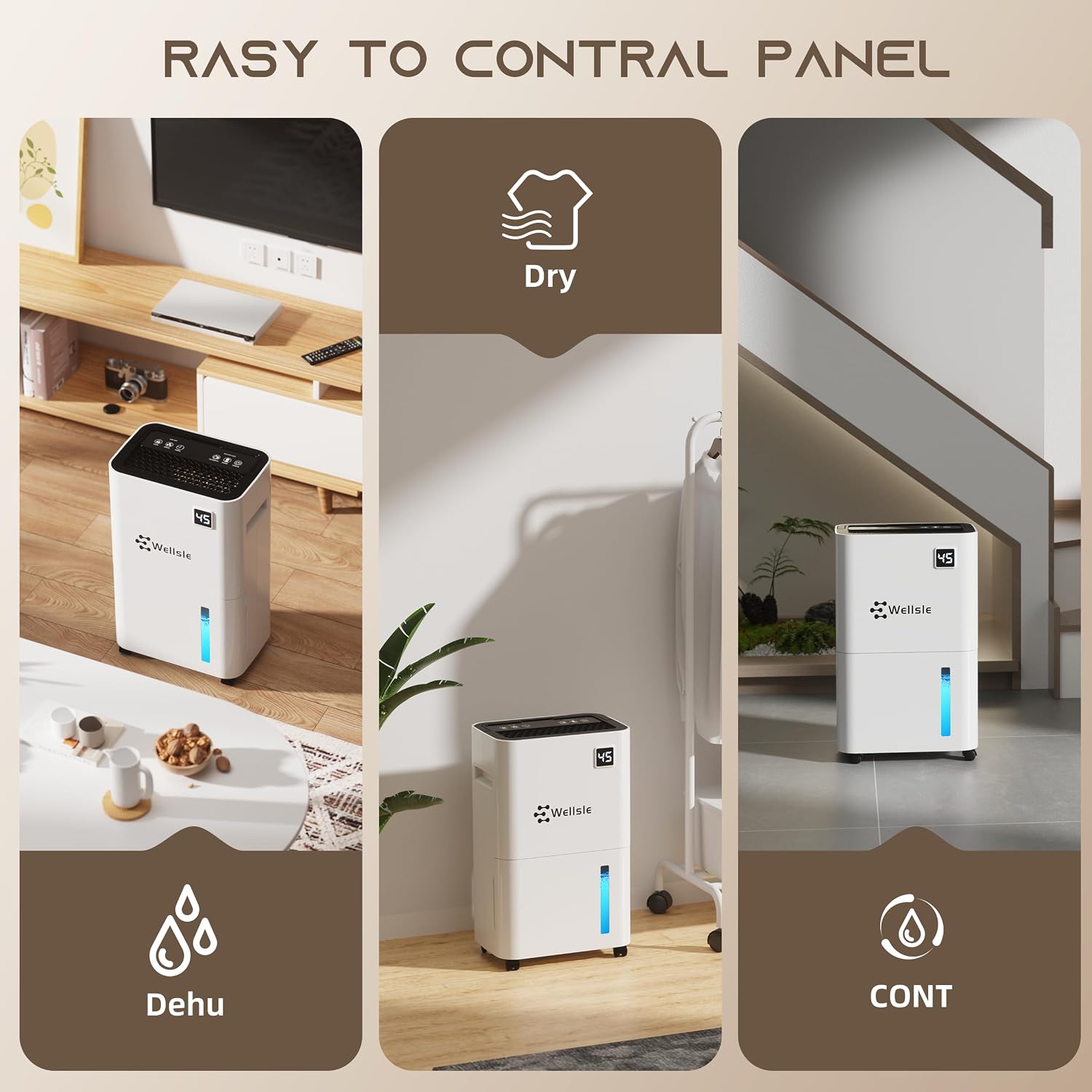 3500 Sq.Ft Dehumidifier, Wellsle 50 Pint Dehumidifiers for Home and Basement with Drain Hose, Ultra-Quiet Bedroom Dehumidifier - Intelligent Humidity Control - 24 Hour Timer