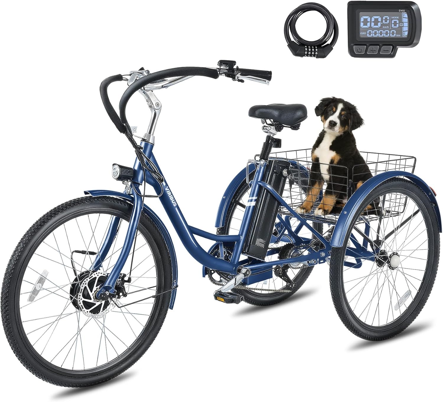 VIRIBUS Electric Tricycle for Adults, 24 26 inch Electric Trike with 468Wh Removable Battery, 250W/350W(Peak 500W) 3 Wheel Electric Bikes for Seniors, Motorized Adult Tricycles Women Men 330 lb.
