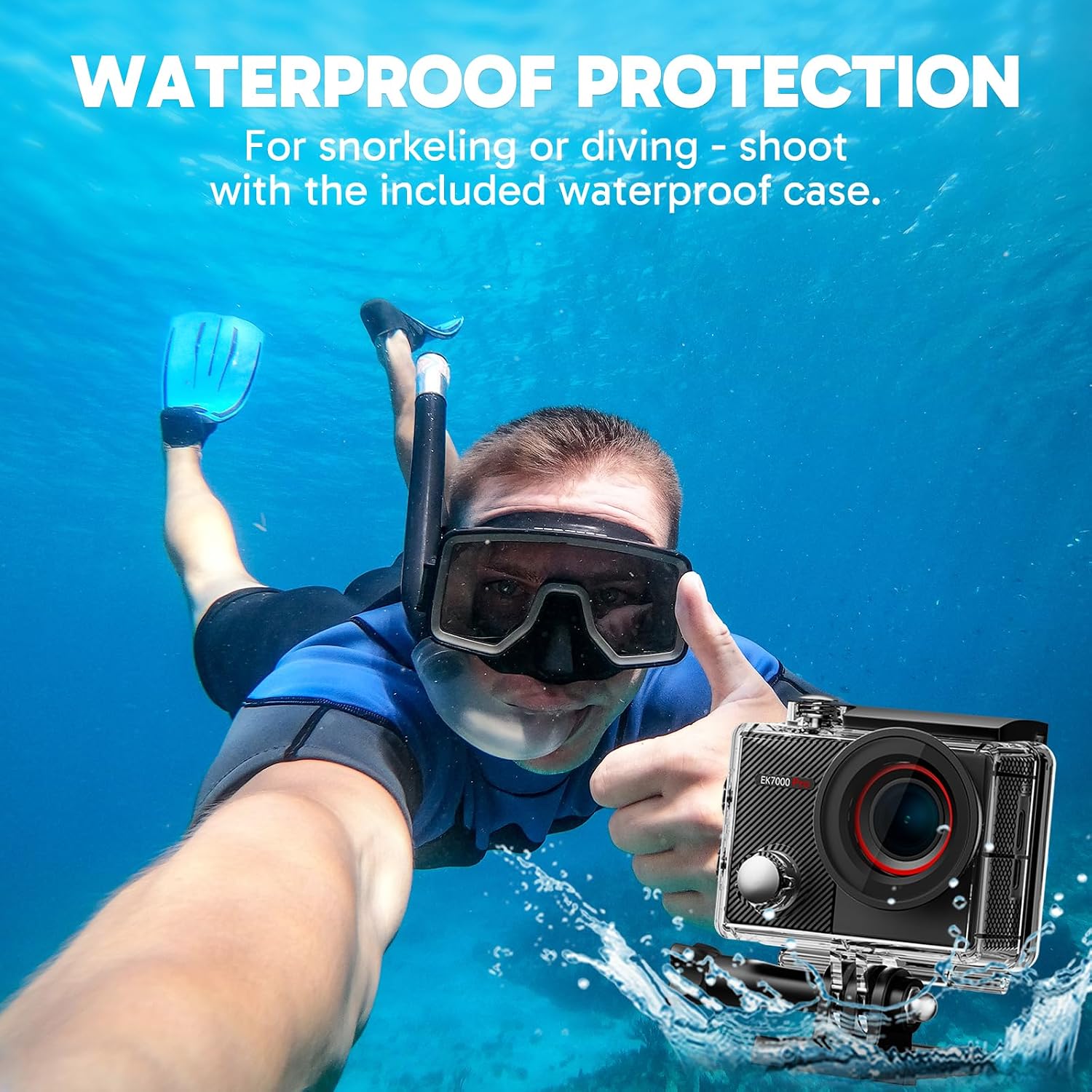 AKASO EK7000 Pro 4K30fps Action Camera with 64GB MicroSDXC U3 Memory Card Accessories Kit Bundle Ultra HD 131FT Waterproof Camera EIS WiFi Remote Control 5X Zoom Underwater Camera