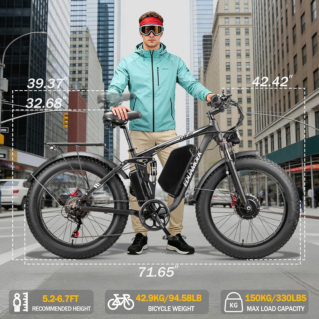 Peak-9000W-Dual-Motor-Electric-Bike for Adults, 52V 34AH Battery Up To 105 Miles, 42-46M PH Fast-Dual-Motor-Ebike,24'*4' Full-Suspension-Women-Men-Fat-Tire-Electric-Bicycle for Mountain Snow Off-Road
