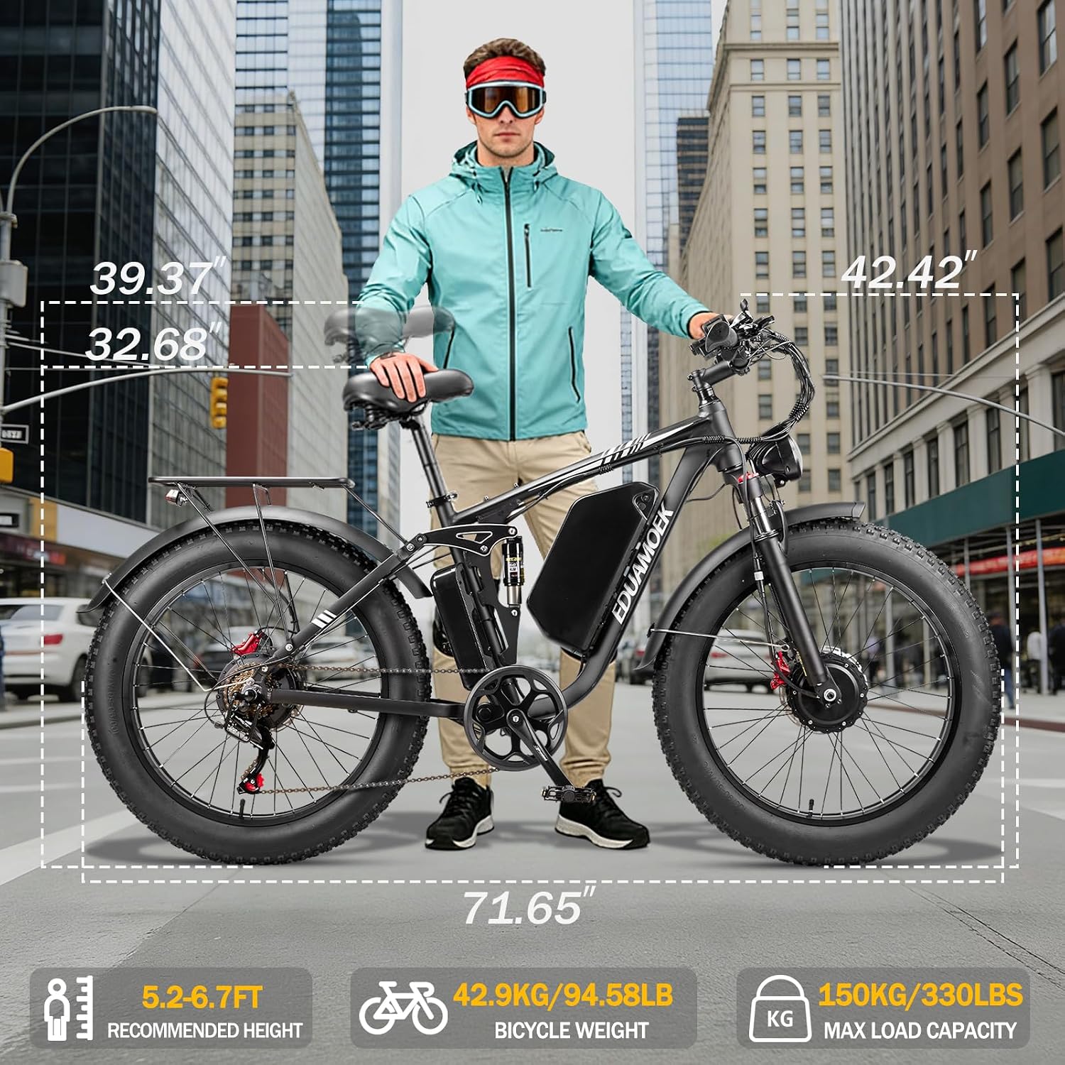 Peak-9000W-Dual-Motor-Electric-Bike for Adults, 52V 34AH Battery Up To 105 Miles, 42-46M PH Fast-Dual-Motor-Ebike,24'*4' Full-Suspension-Women-Men-Fat-Tire-Electric-Bicycle for Mountain Snow Off-Road