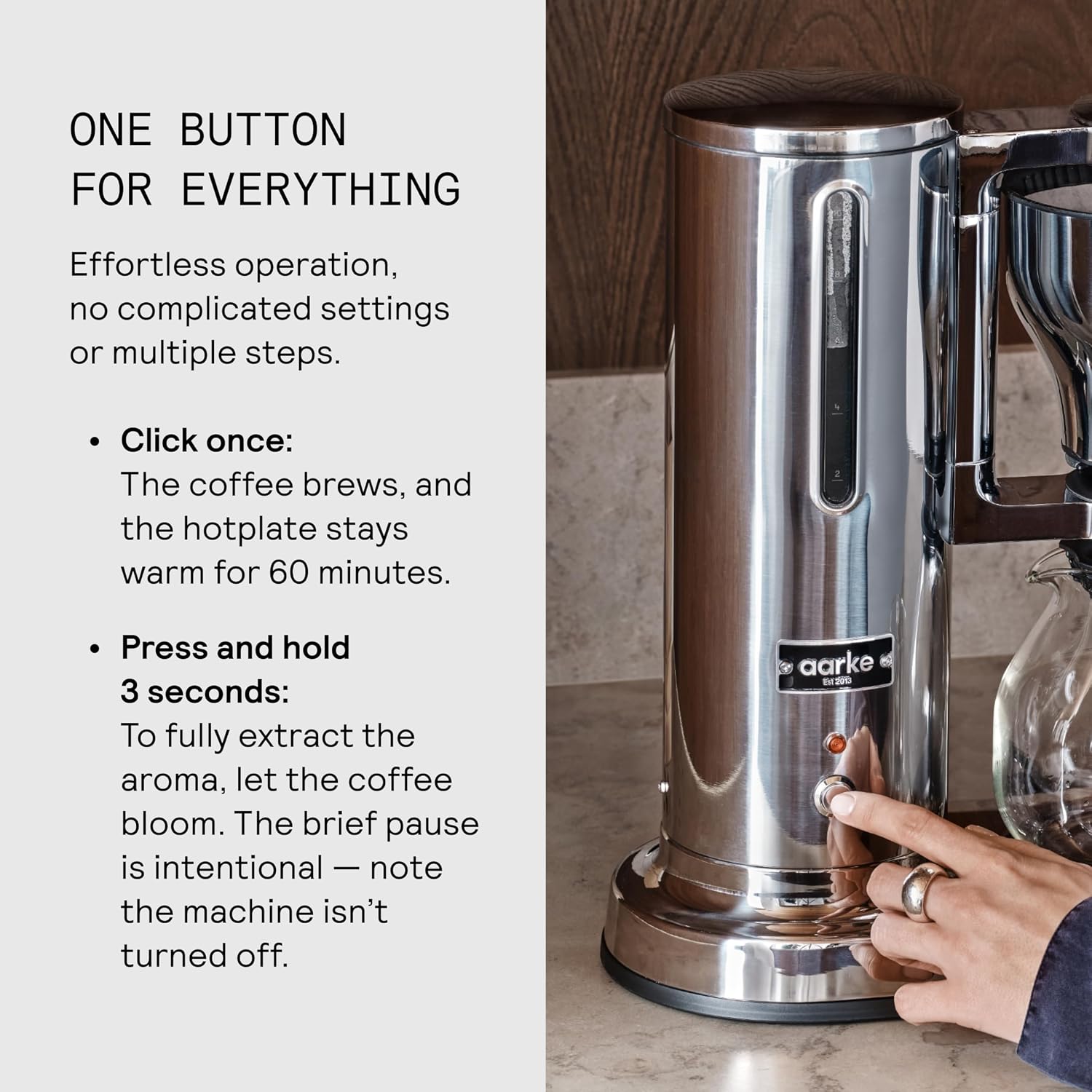 aarke Coffee Maker - Electric Drip Brewer with Automatic Drip-Stop, Glass Carafe, Brews Full Pot in Under 6 Minutes, SCA certified, Stainless Steel