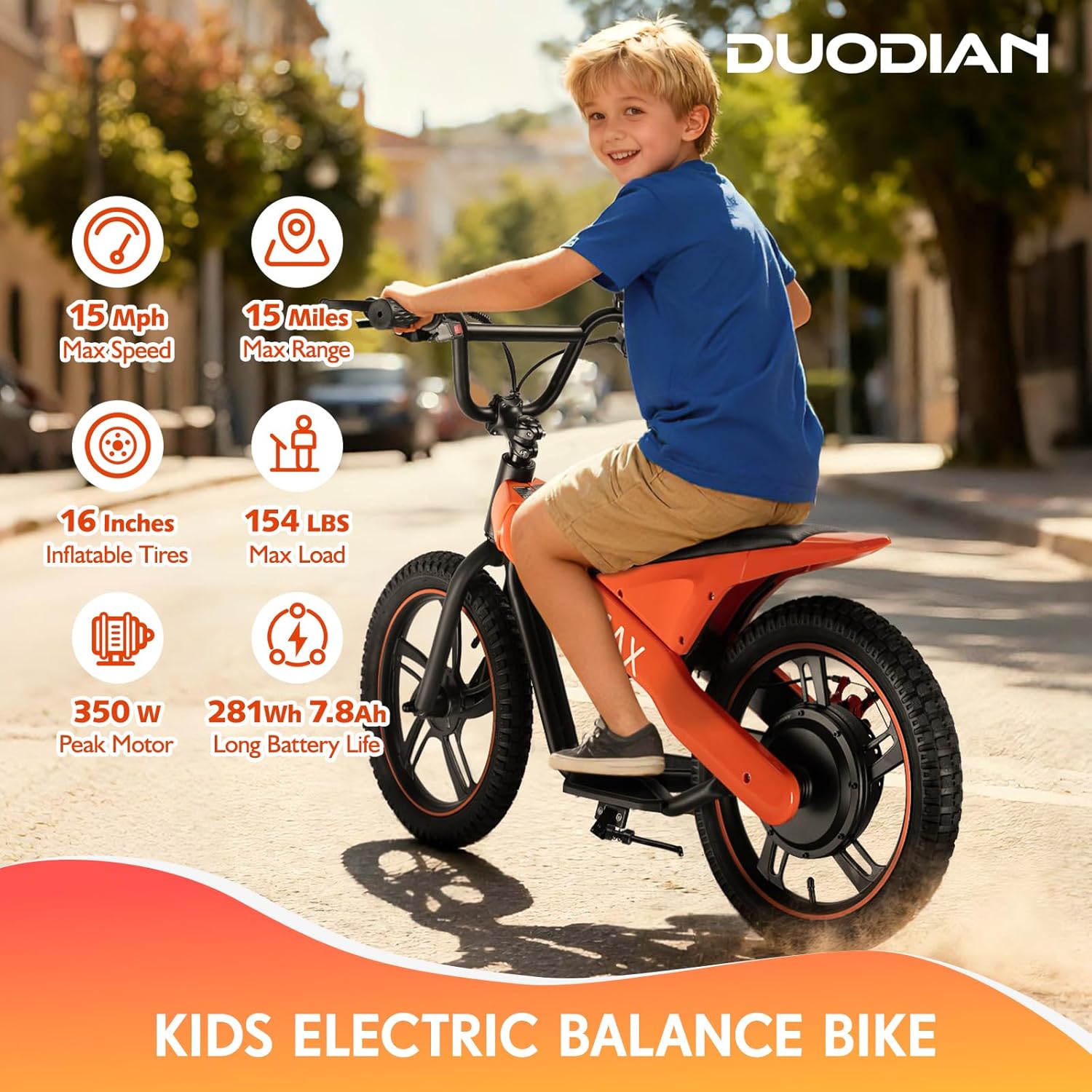 Electric Bike for Kids, 350W/250W Motor, 36V 7.8/5.2Ah, 15.5/13.7 MPH, 15/12 Miles Long Range, 16' Tires, Kids Electric Bike Aged 6 and Above, Youth Off-Road Electric Bicycle