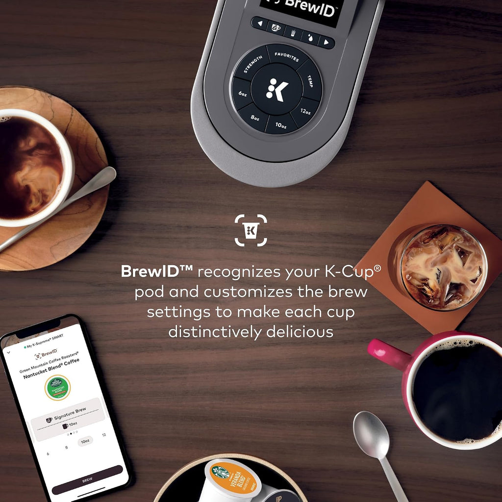 Keurig K-Supreme SMART Single Serve Coffee Maker With Wifi Compatibility, 4 Brew Sizes, And 66oz Removable Reservoir, Compatible with Alexa, Gray