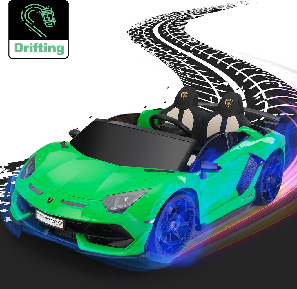 2-Seater Ride on Car 24V Electric Lamborghini for Kids High Speed 13km/h Drift Sports Car with PU Leather Seats w/Adjustable Safety Belt, 2 Speeds Mode, Music, Gifts for Children