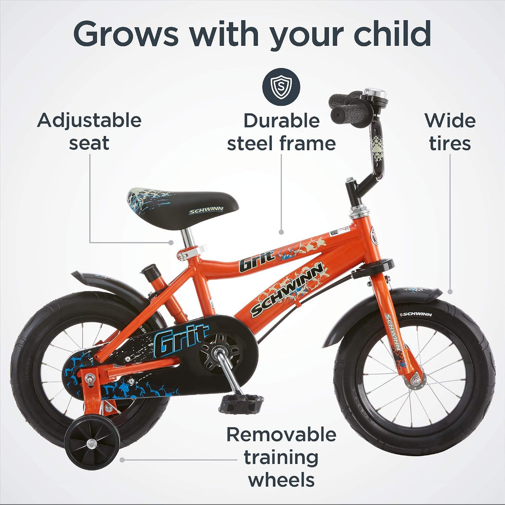 Schwinn Petunia and Grit Bike, Bike for Kids Ages 2-4, Steerable Beginner Bicycle with Training Wheels, Parent Push Handle, Rear Coaster Brake, Adjustable Seat