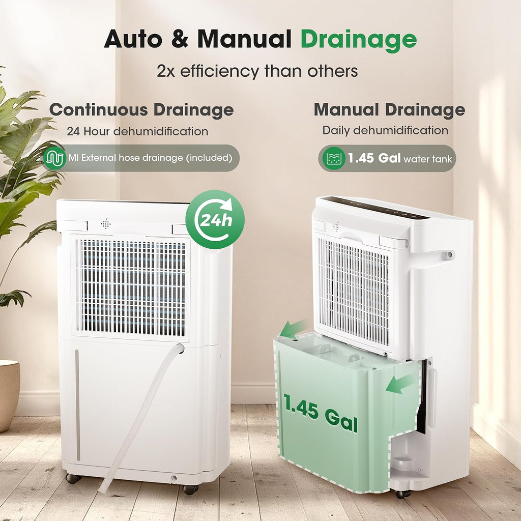 6,500 Sq.Ft Dehumidifier for Basement with Drain Hose, 186 OZ Water Tank, 60 Pint Dehumidifiers for Large Home with Three Operation Modes, Intelligent Humidity Control, 24HR Timer for Bathroom