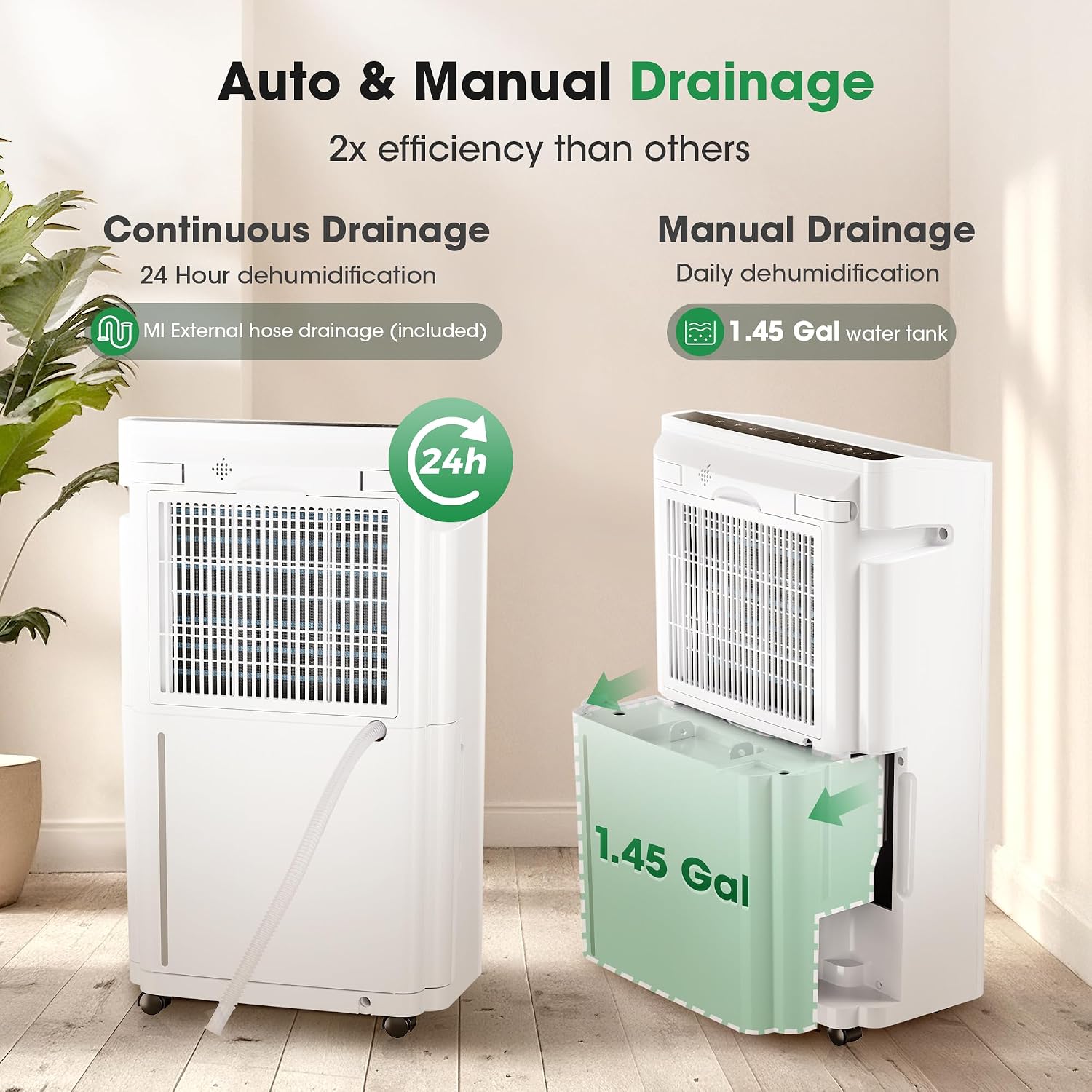 6,500 Sq.Ft Dehumidifier for Basement with Drain Hose, 186 OZ Water Tank, 60 Pint Dehumidifiers for Large Home with Three Operation Modes, Intelligent Humidity Control, 24HR Timer for Bathroom