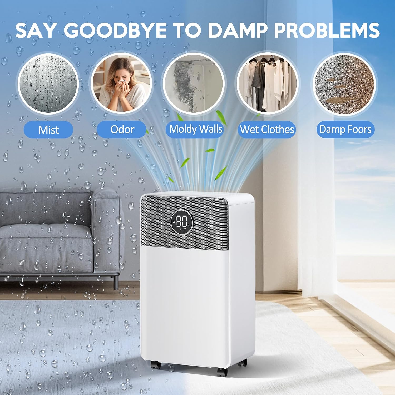 2500 Sq.Ft Dehumidifier with Drain Hose for Basement and Home Large Bedroom Bathroom, 35 Pints Dehumidifiers with Auto Shut Off, Intelligent Humidity Control, Auto Defrost, 3 Modes, 24HR Timer