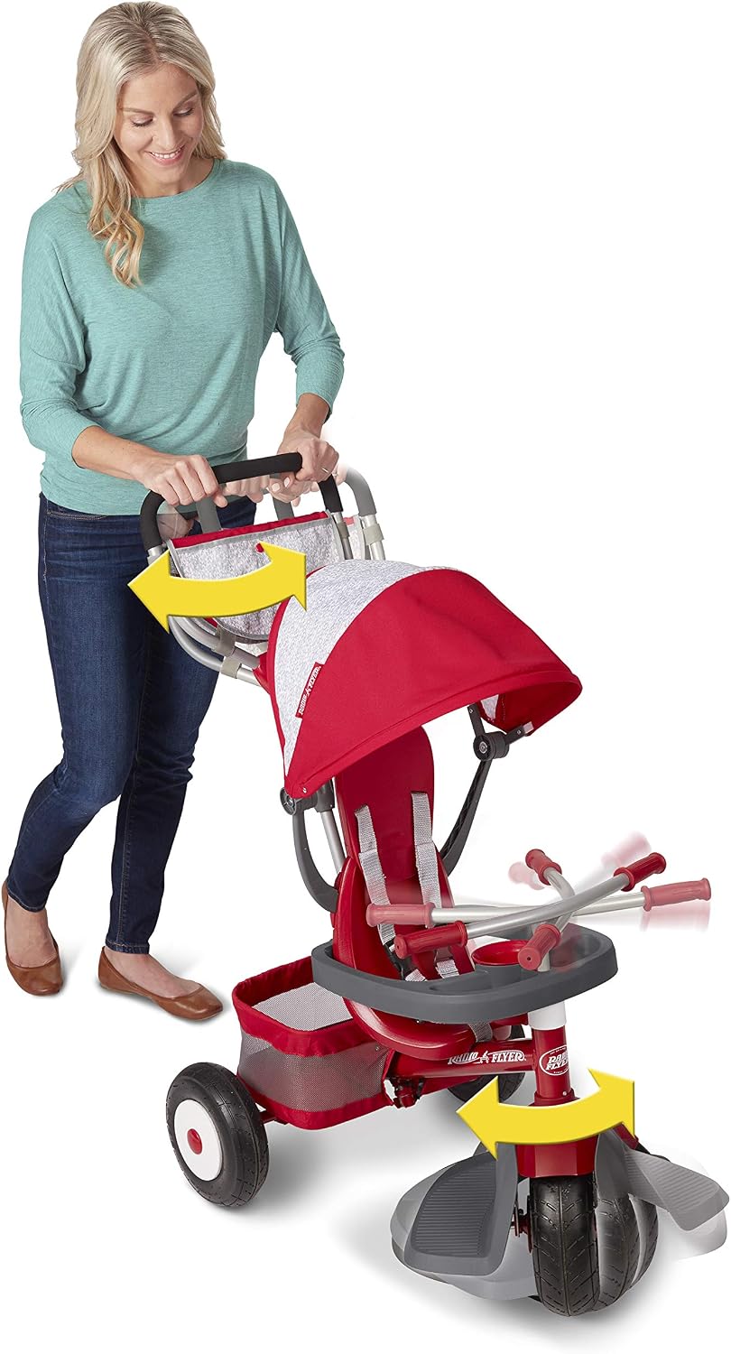 Radio Flyer Ultimate All-Terrain Stroll 'N Trike, Ages 1-5, Convertible 4-in-1 Tricycle, All-Terrain Tires, Parent Push Handle, UV Canopy, Accessories, Safety Harness, Stroller Tricycle for Toddlers