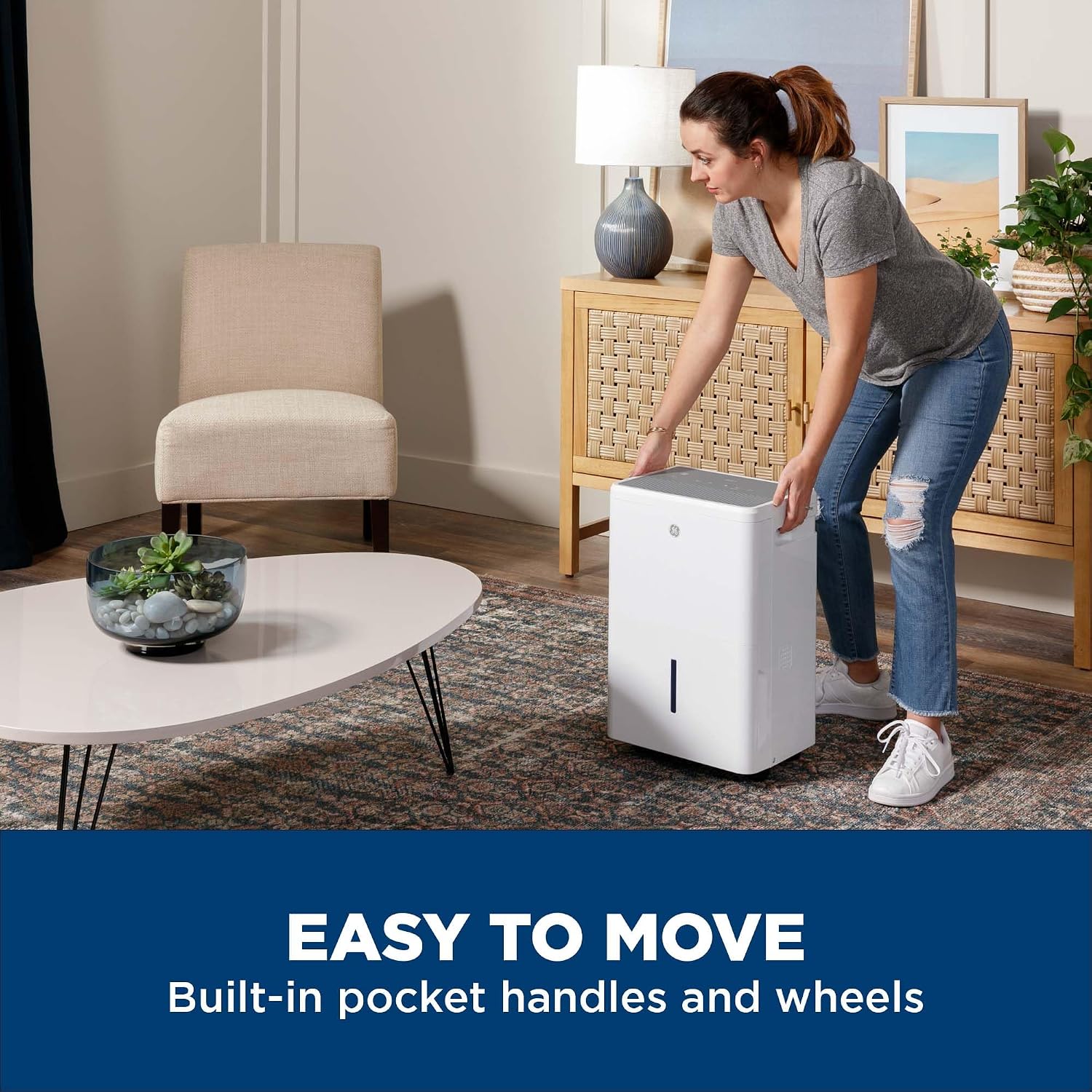 GE Energy Star Portable Dehumidifier for Basement, Bedroom, Bathroom, Closet or Small Rooms up to 1500 Sq Ft, 22 Pint with Removable Bucket and Continuous Drain Connect for Auto or Manual Drainage