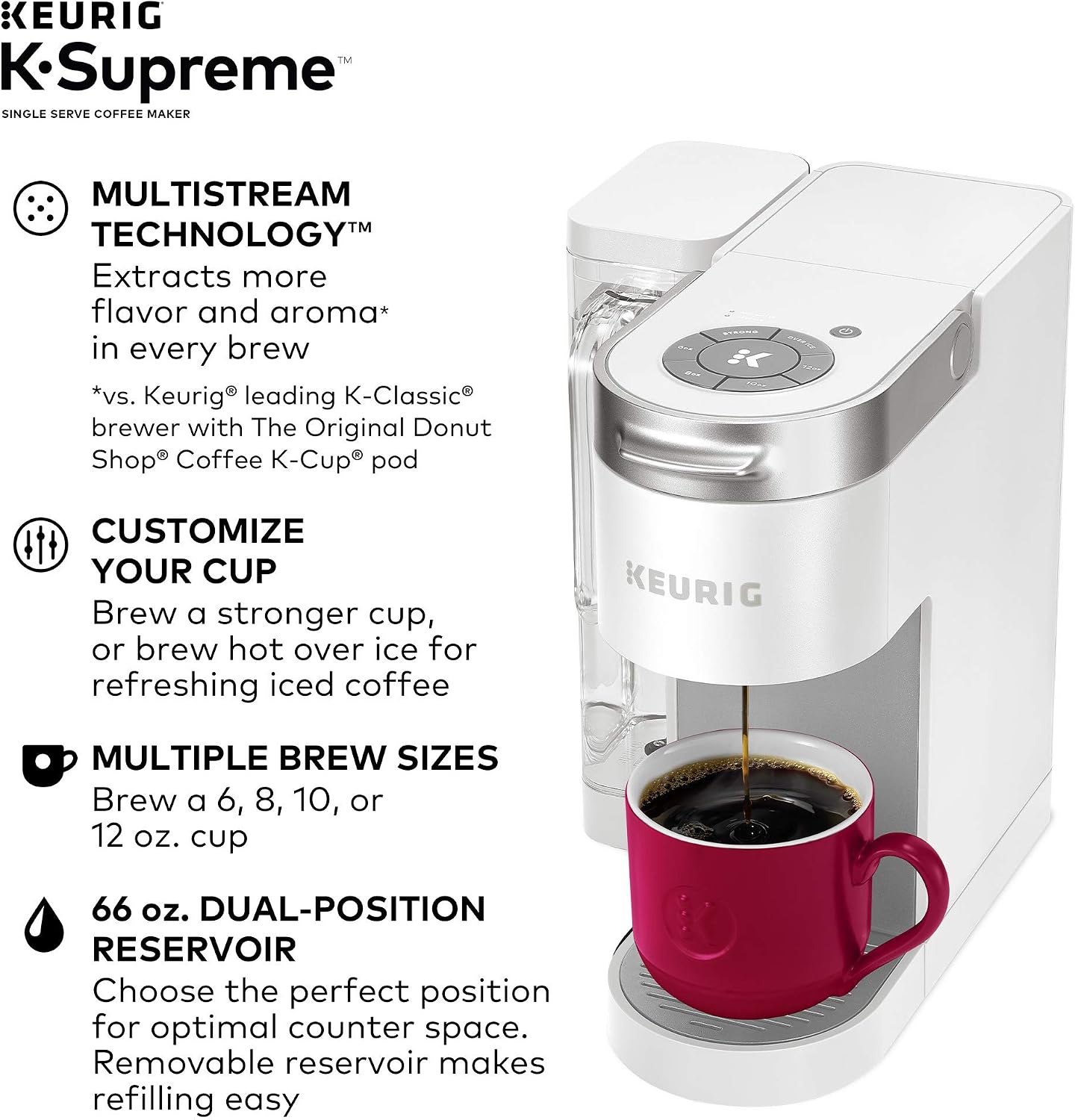 Keurig K-Mini Single Serve Coffee Maker, Studio Gray, 6 to 12 oz. Brew Sizes & K-Supreme Single Serve K-Cup Pod Coffee Maker, MultiStream Technology, White